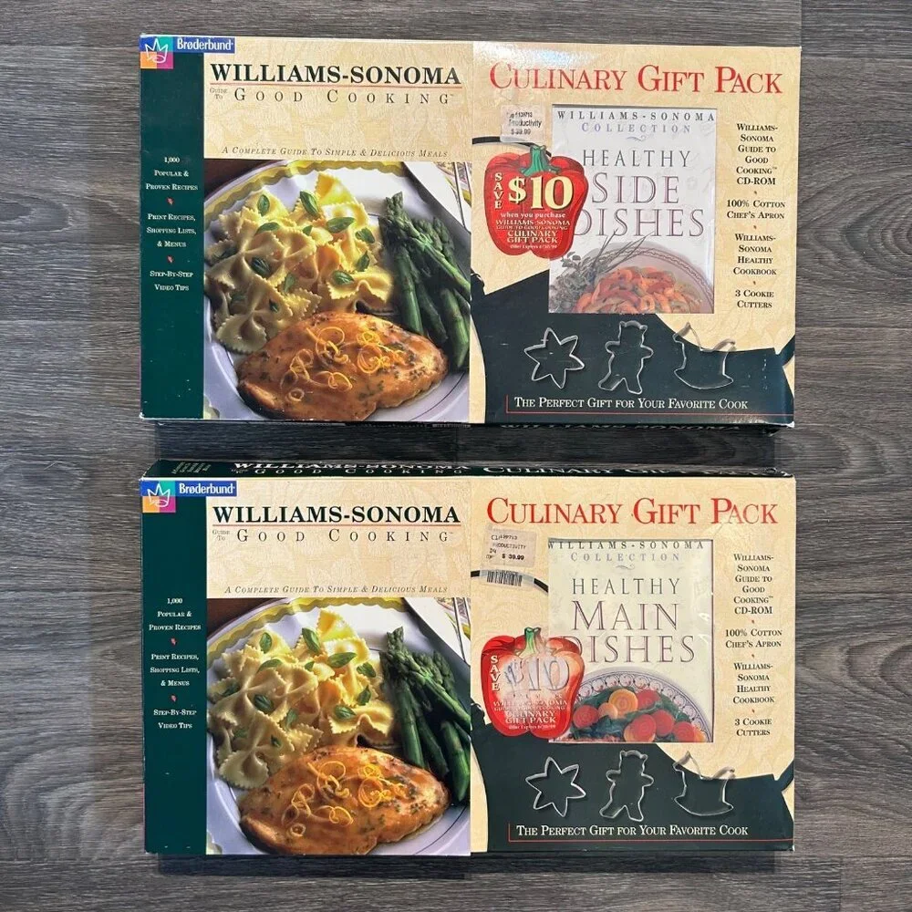 Williams Sonoma Culinary Gift Set Healthy Side Dishes Cookbook Apron 1996 In Box